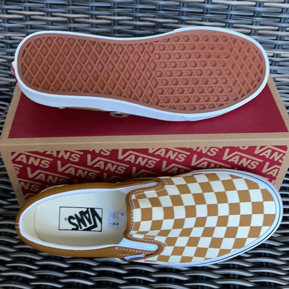 Vans Classic Slip-On Checkerboard Goldenbrown/True White MENS - Picture 5 of 16